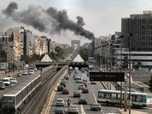 Champs Elysees with smoke